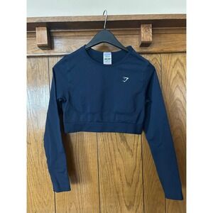Gymshark Training Cropped Long Sleeve Shirt Navy Blue M